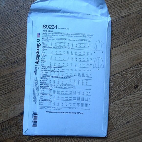 Simplicity S9231 Sewing Pattern - Picture 2 of 2